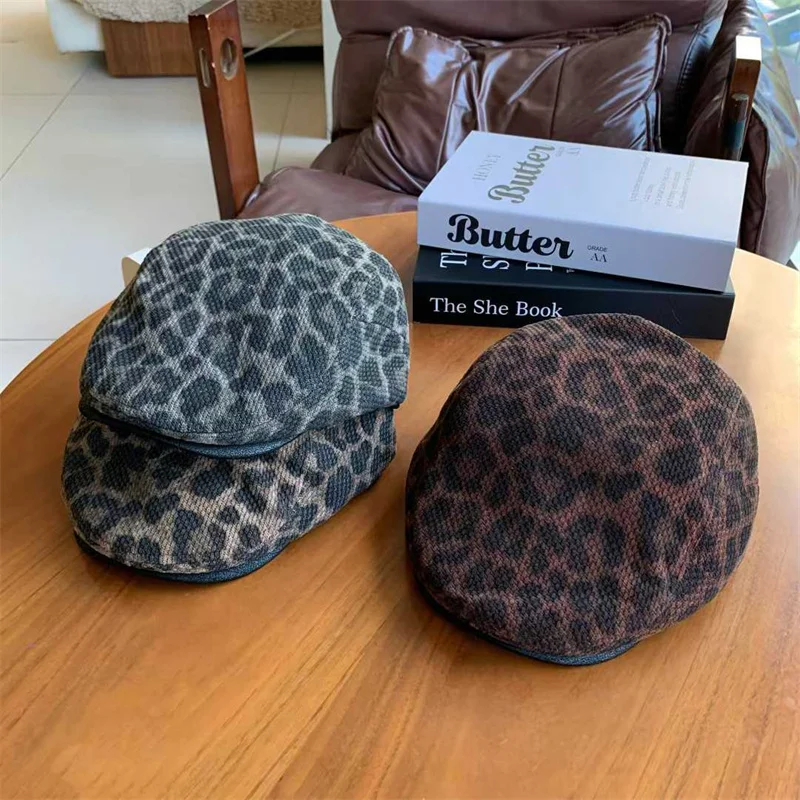 Herbst Winter Frauen Männer Leopard Print Berets Kappe Mode Flache Kappen Klassische Vintage Zeitungsjunge Mütze Gatsby Cabbie Cap Chapeau Homme