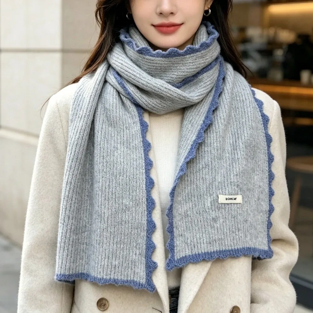 Thick Knitted Knitted Scarf Warm Lock Edge Korean Design Neck Warmer Coldproof Fabric Imitation Wool Yarn Winter Scarf