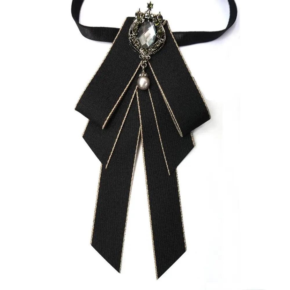 高級リボンリボンボウタイクリスタル手作りリボン弓ブローチ生地布アートラインストーン蝶ネクタイビジネスフォーマルドレスシャツ