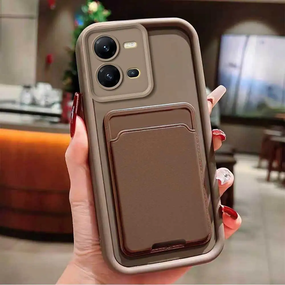 مناسبة ل Vivo V25 Pro V25E V23 V23E جراب هاتف بلون ماتي المضادة للسقوط ذاتية اللصق فتحة للبطاقات الغطاء الخلفي #2