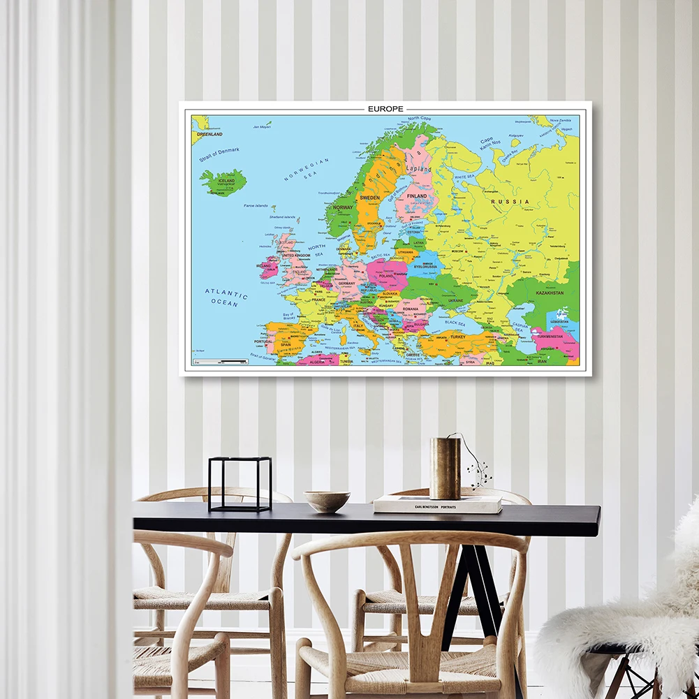 mapa da europa wall poster quadro decorativo pendurado pintura nao tecida em ingles material para ensino em casa 150x100cm 01