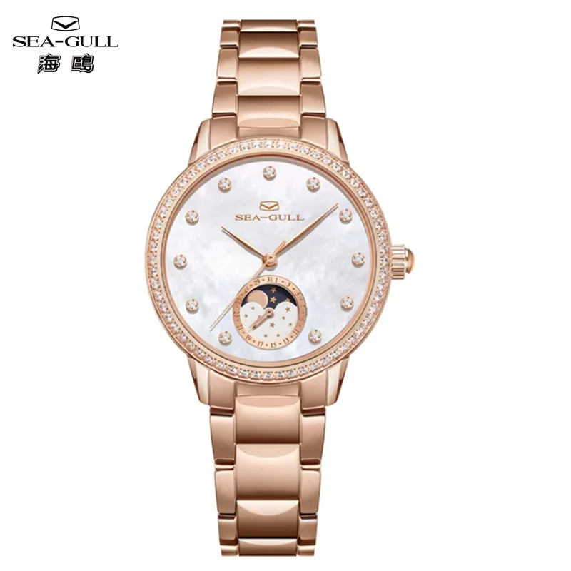 

Seagull Women Watch Luxury Diamond Automaic Mechanical Watches Ladies Elegant Skeleton Dress Watch Moon Phase Wristwatch 1136L