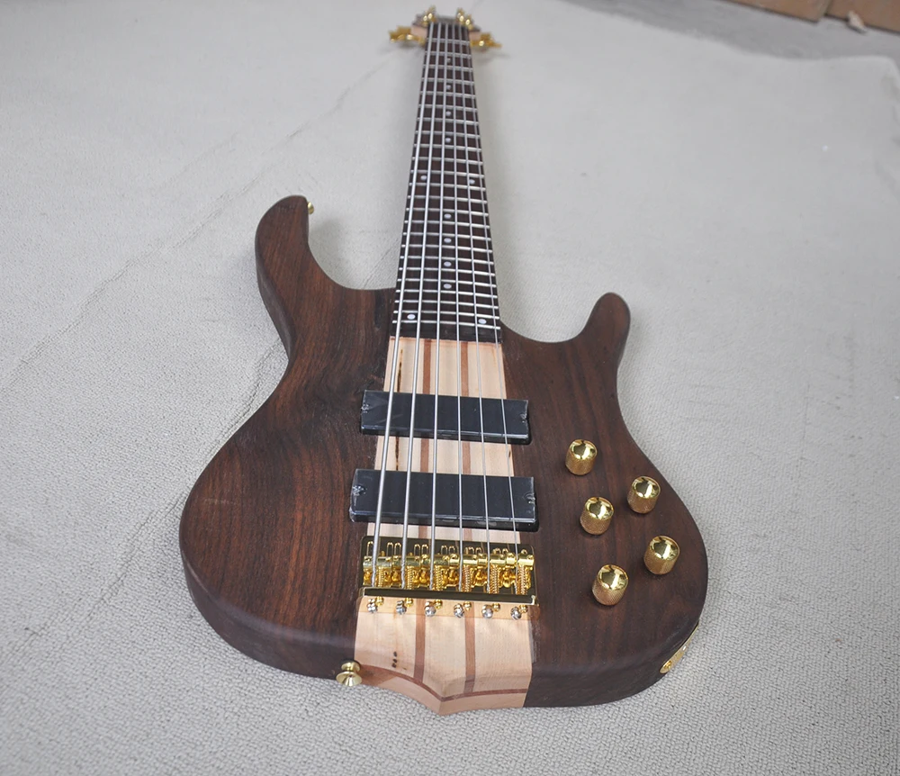 6 Strings Walnut Electric Bass Guitar with Rosewood Fretboard,24 Frets,Neck Through Body,Customized Logo/Color Available