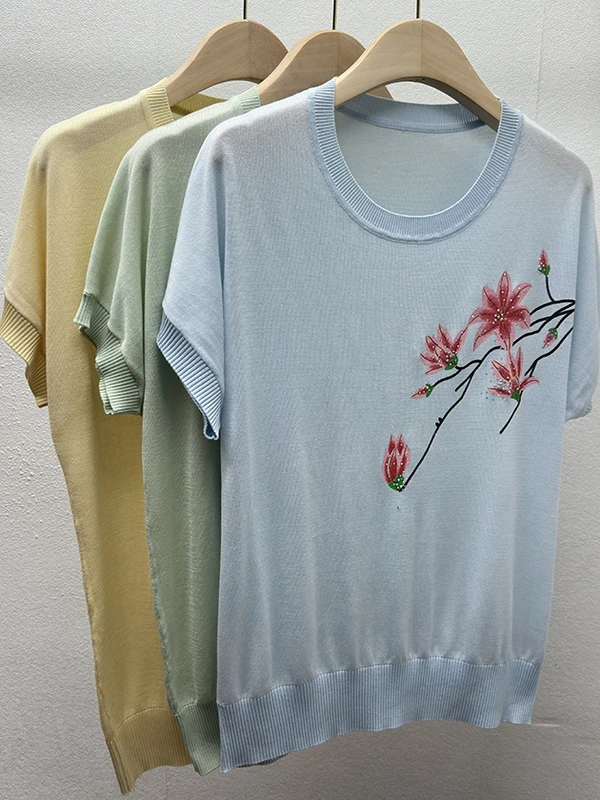 

Новая летняя трикотажная футболка из ледяного шелка ort Sve, круглая одежда для мам с принтом Ne, тонкий маленький комплект для детей среднего возраста и ли