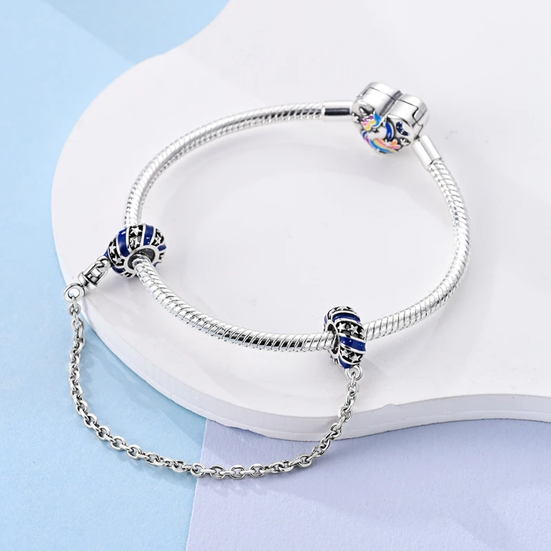 Charms Fit Pandora oryginalne bransoletki Stars & Moon słonecznik zapięcie łańcuch bezpieczeństwa wisząca biżuteria robienia srebra S925