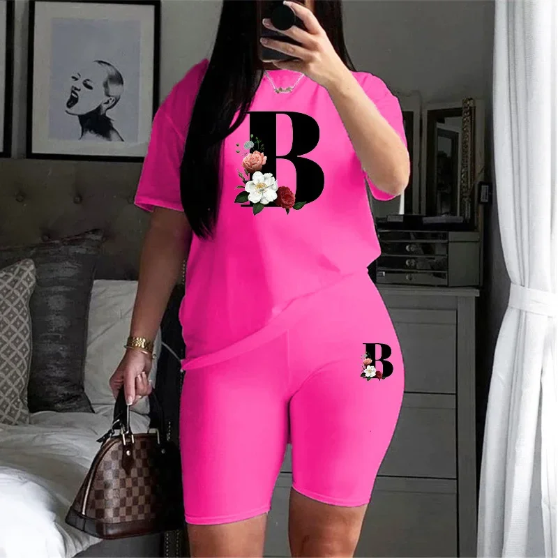 A-Z Printing Womens Short Tracksuit Daily Casual Shorts 2 Pcs Set Outdoors Gym Sports Jogging Woman Clothing 2026 Summer Outfits view 5