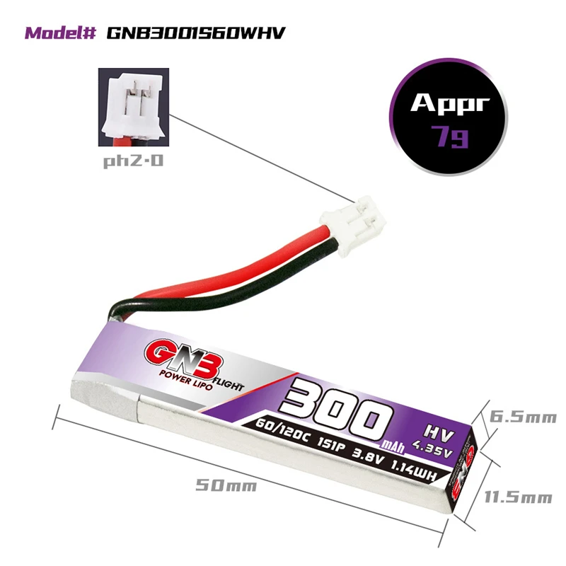 GNB 1S 3.8V 300/380/450/550/660/850/mAh Lipo Battery With PH2.0 Plug For FPV Racing Drone Micro Quadcopter Helicopter RC parts