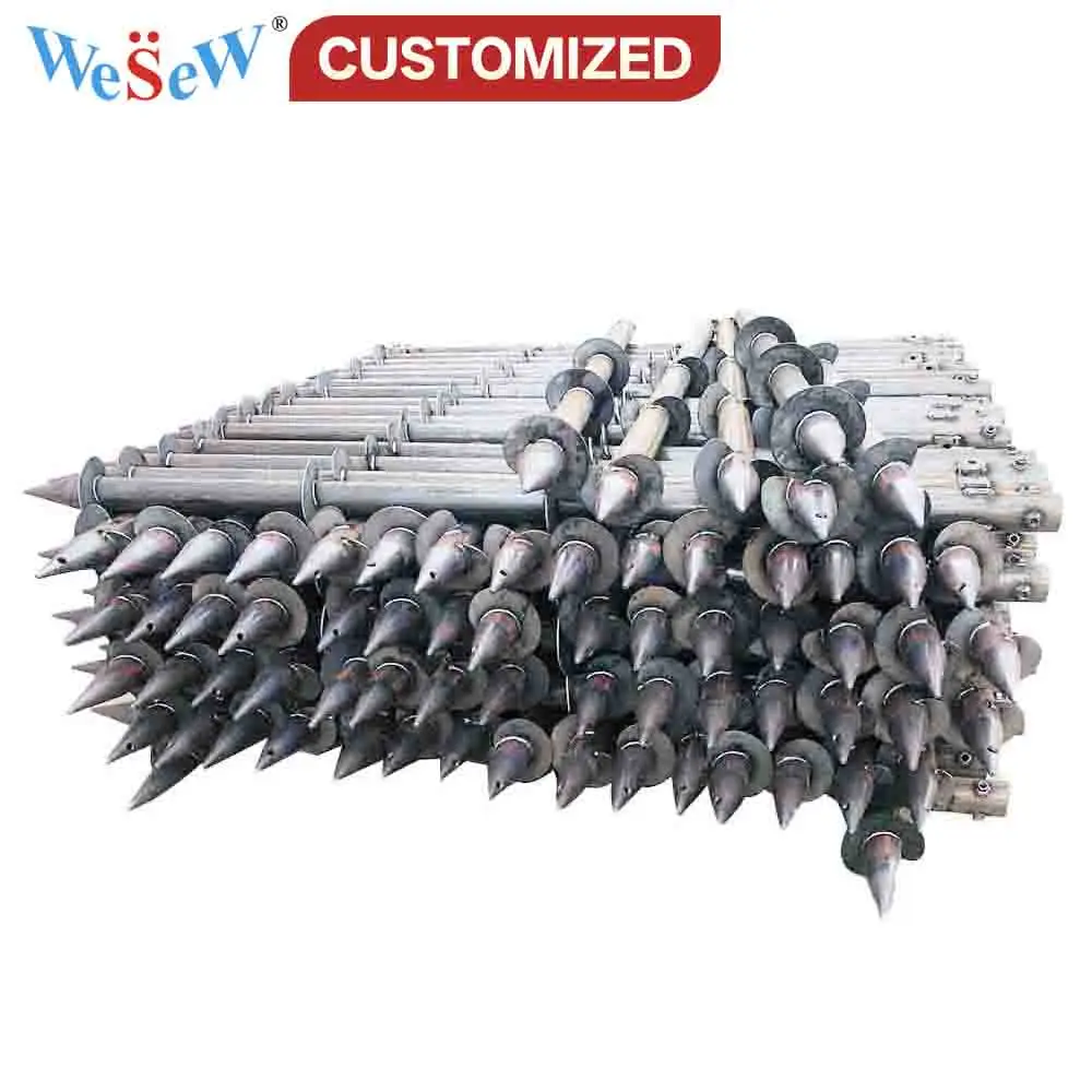 Custom CNC-machined hot-dip galvanized helical ground piles and screw anchors for building foundations auger screw drill