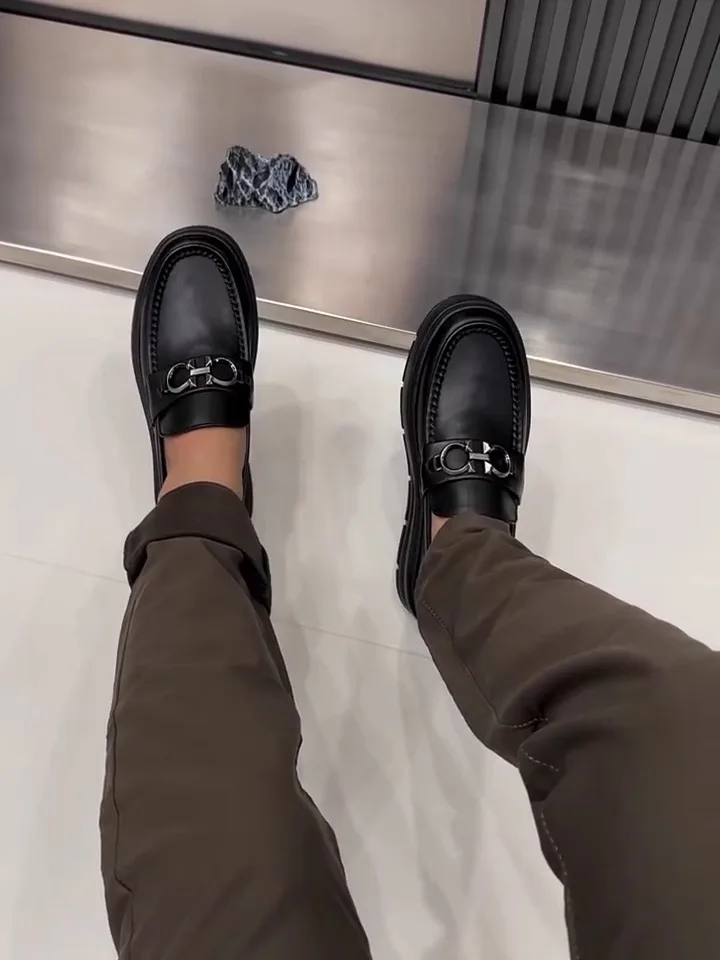 

Comfortable Casual Leather Men's oes Faionable Busin European Sle High Quali Youth Footwear round Toe Flat Heel Ru...