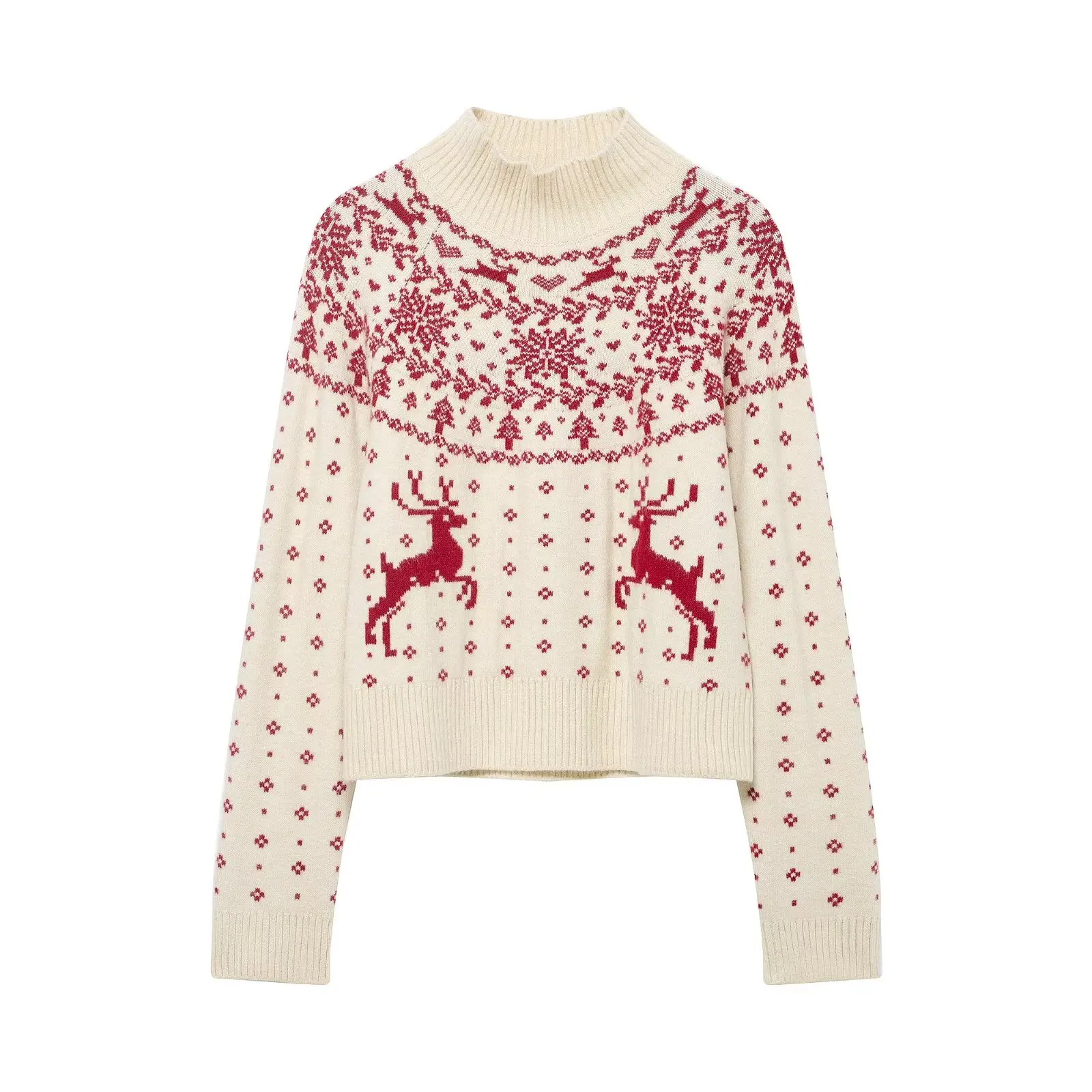 

Autumn Winter Chic Knitted Pullover Women Elegant Christmas Jacquard Sweater Casual Long Sleeve Female Casual Knitwear Top