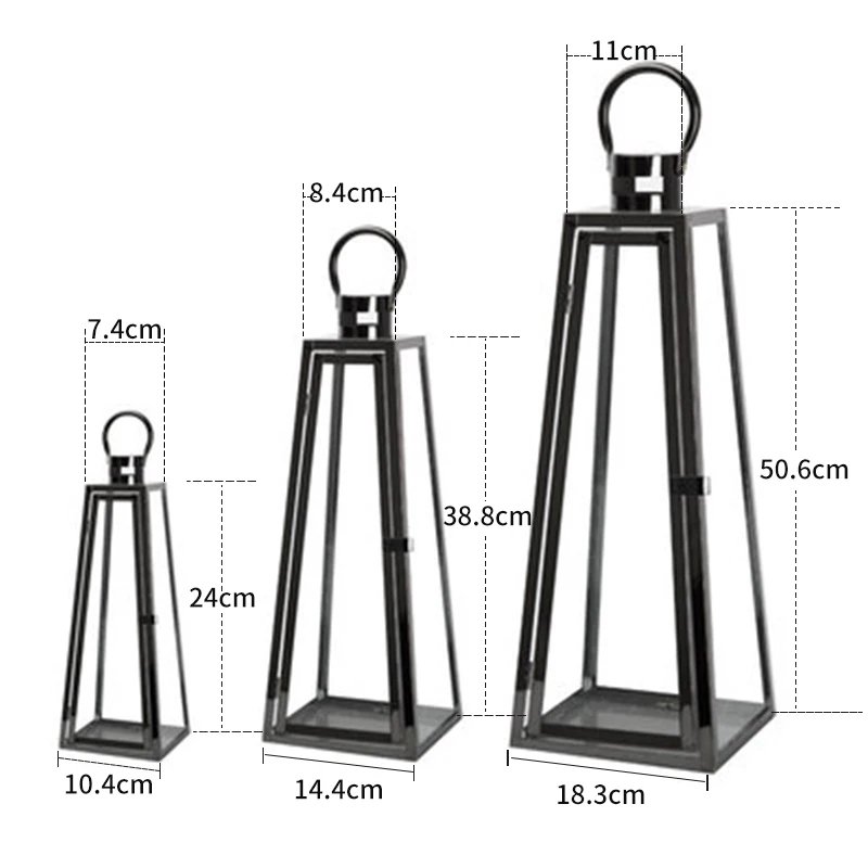 Metal Windproof Candle Holder Modern Glass Hurricane Lantern Wedding Outdoor Garden Candelabra  Home Decoration Accessories