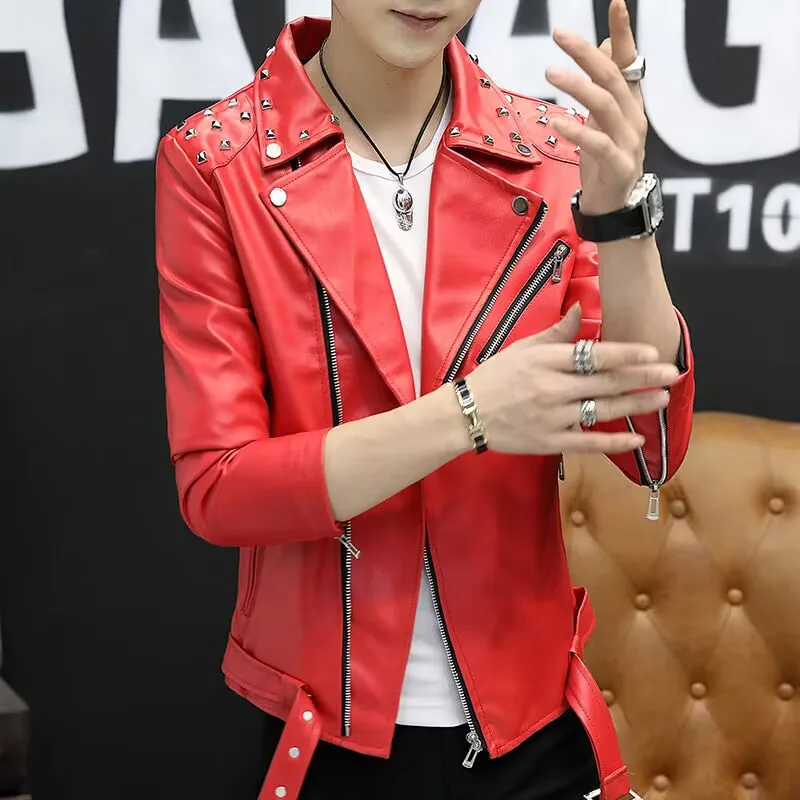 2026 Spring Autumn Men\'s Leather Jacket, Suit Collar Coat Slim Short Motorcycle clothing