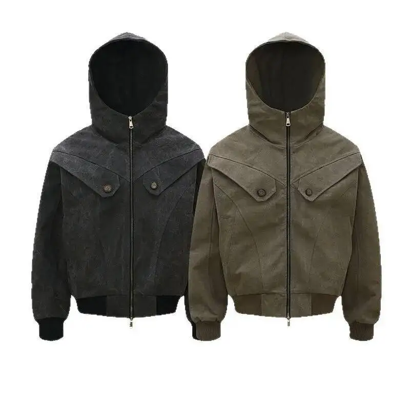 Man Women Jacket Unisex Hooded Jacket Eagle Fur Collar Short Workwear Cargo Coat Outerwear With Trendy Retro Vibe