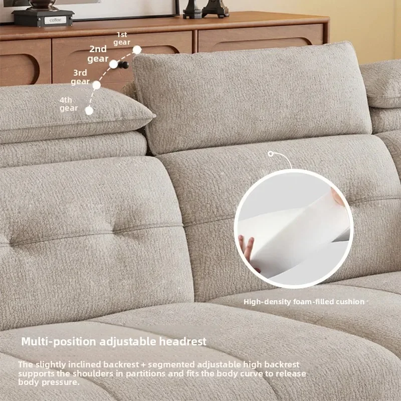 Cream Wind Adjustable Fabric Living Room Modern Minimalist Chenille Straight SofaX8