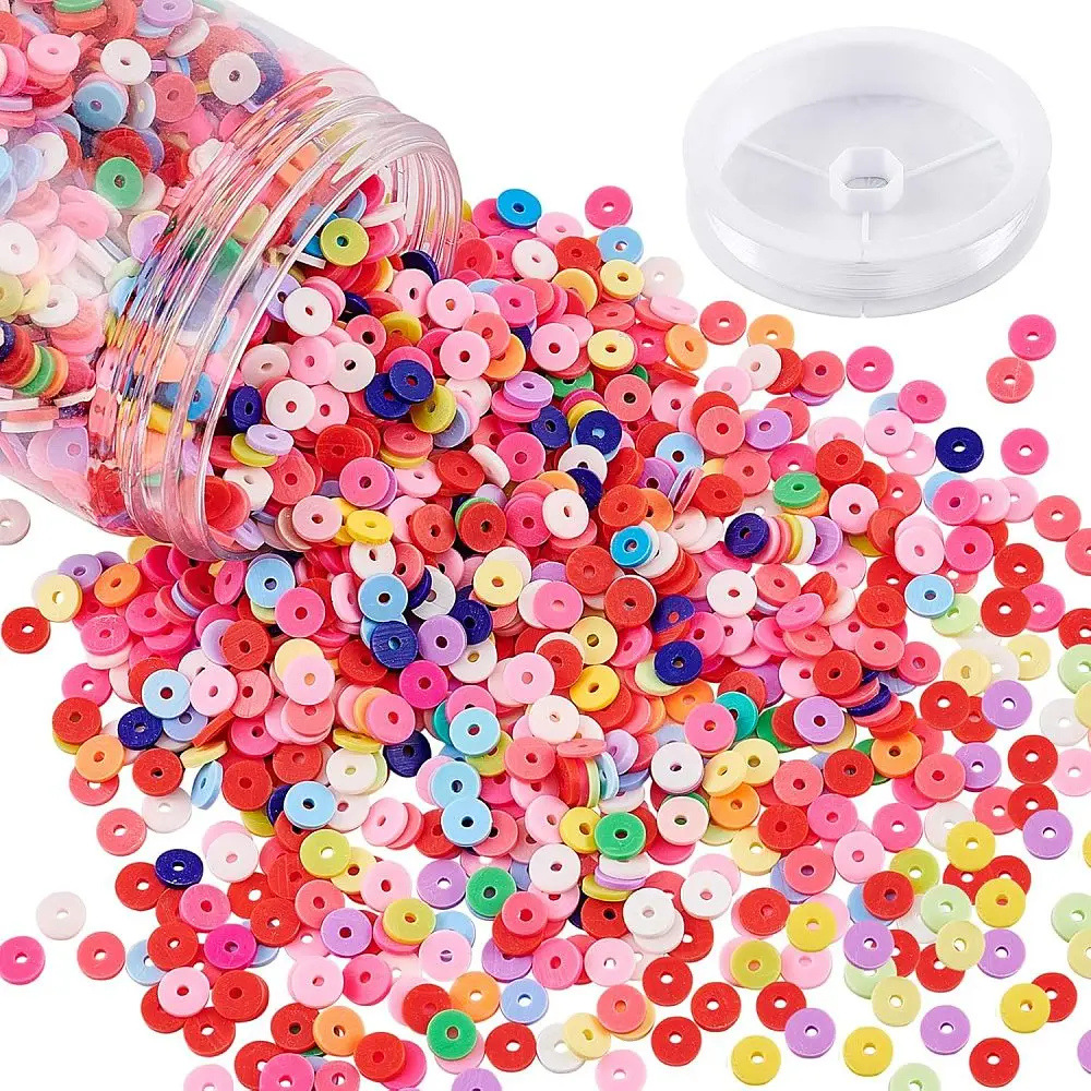 

Handmade Polymer Clay Beads Disc/Flat Round Heishi Beads with Clear Elastic Thread Mixed Color 6x2mm Hole: 1mm