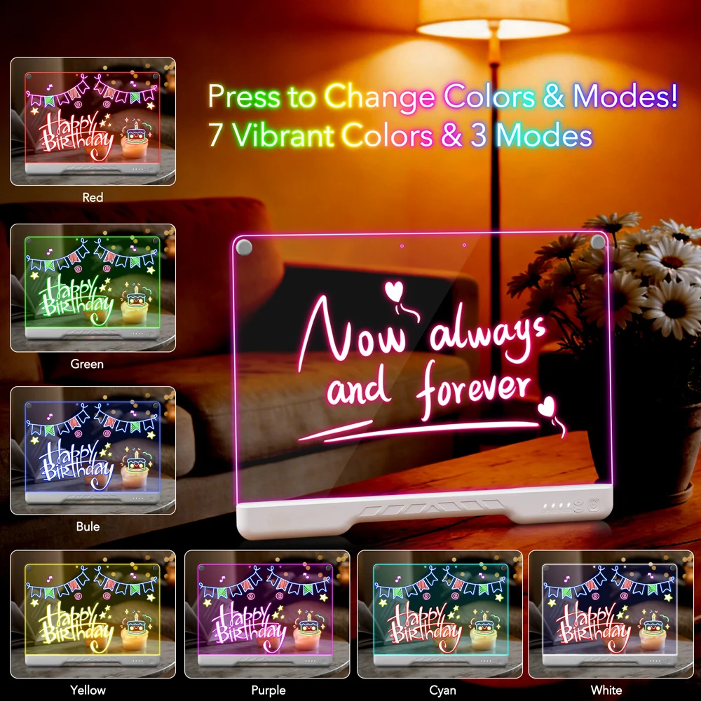 

Light Up LED Acrylic Drawing Board with 7 Colors, 13.8x10.4" Button/Touch Control LED Message Writing Board, Acrylic Dry Erase