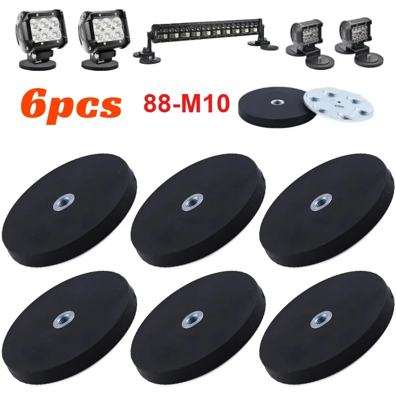6PCS 88mm M10 Internal Thread Magnetic Base Mount Bracket Clamp LED Work Light Bar Holder SUV Offroad