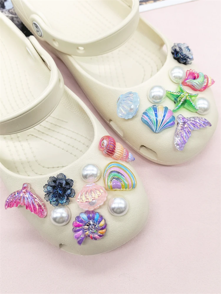 18-teiliges Set Muschel- und Seestern-Schuhclips aus ABS, Meerjungfrauenschwanz-Schuhverzierungen, DIY-Dekorationen, Lustige Blumen-Clogs-Schuhclips – Detail 8