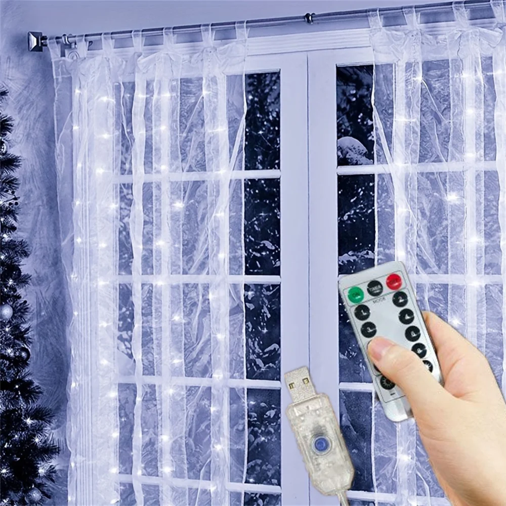 أضواء الستار LED أضواء الحفلات USB بالطاقة عطلة زينة عيد الميلاد مع جهاز التحكم عن بعد للمنزل غرفة نوم الزفاف عيد ميلاد