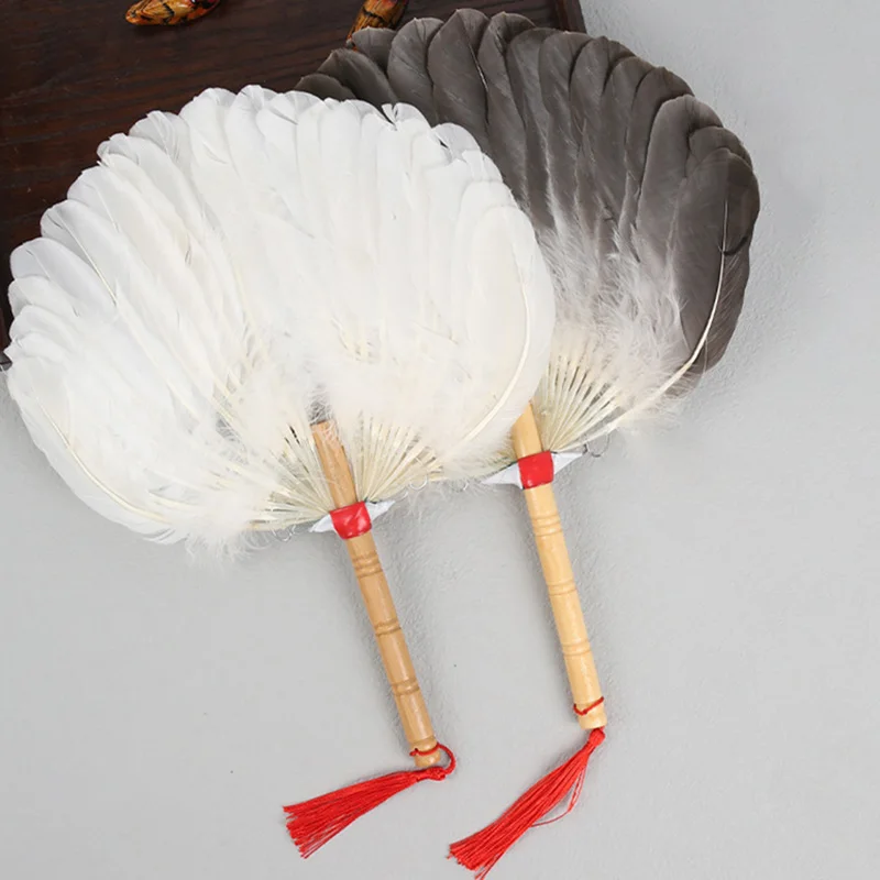 Vintage Feather Fan Handmade Ancient Style Craft Fan Zhuge Liang Fan Drama Stage Performance Party Supplies Photography Props