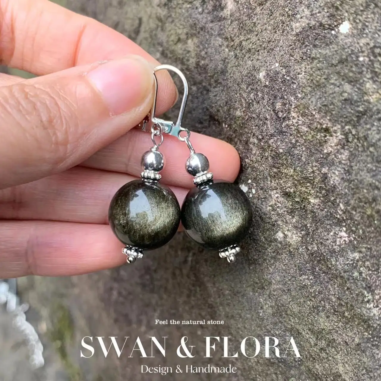 

14MM Natural Gold Obsidian Drop Earring Fine Jewelry Handmade Stones Wholesale Healing Energy Gift Lucky Jewelry