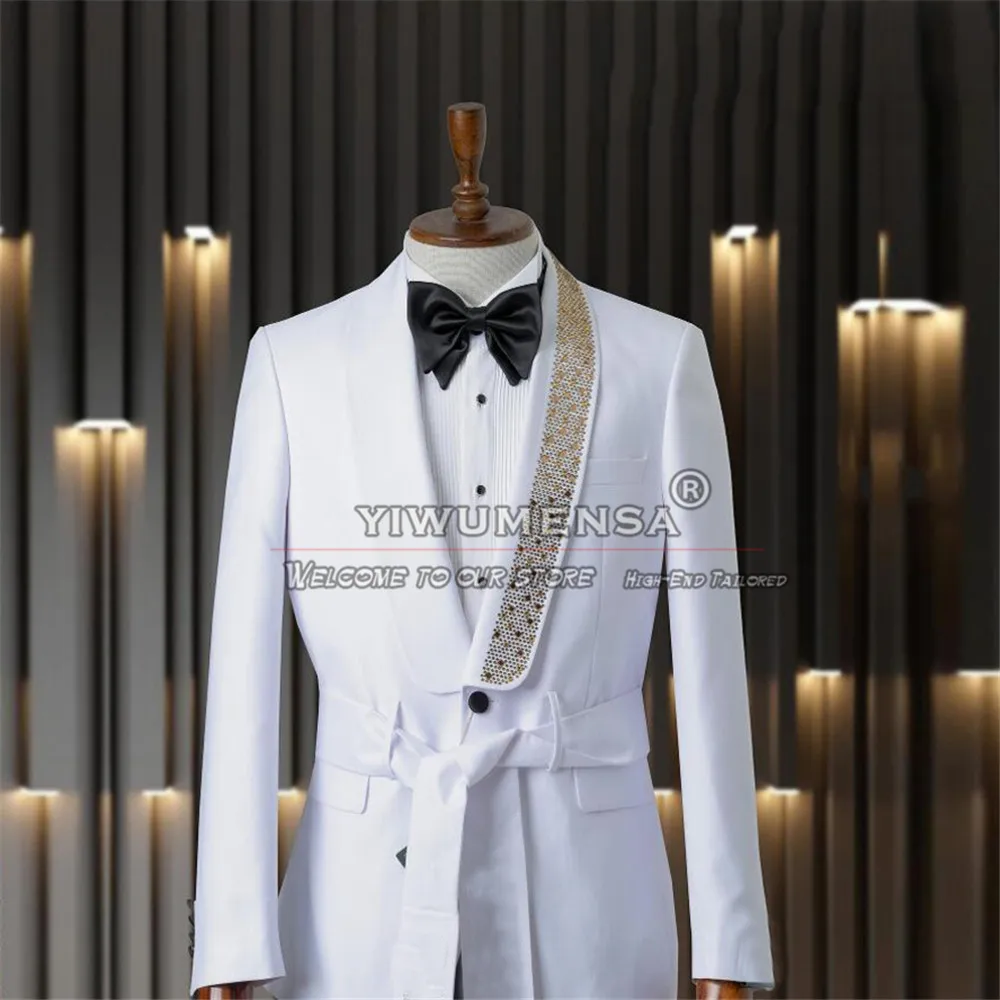 Black Wedding Suits For Men Crystals Beading Jacket Pants 2 Pieces Groom Tuxedos Custom Made Male Fashion Clothing Costume Homme