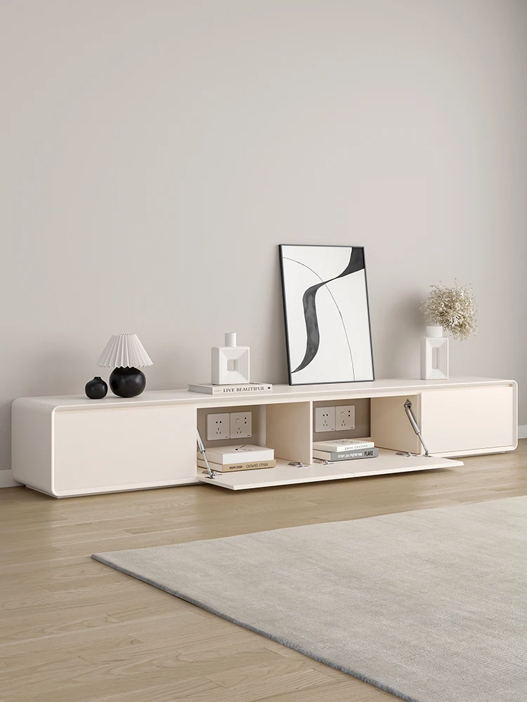 

Cream wind, paint, solid wood, TV cabinet, modern, simple, rounded corners, very narrow, floor