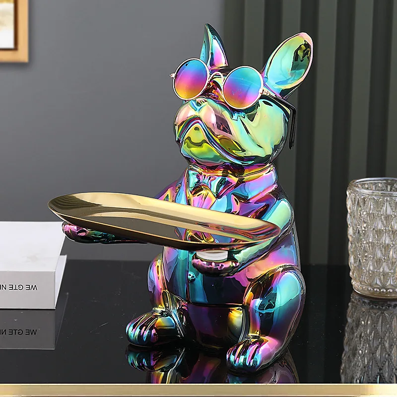 Creative Multifunctional Bulldog Tray Animal Statue Creative Decoration Living Room Bedroom