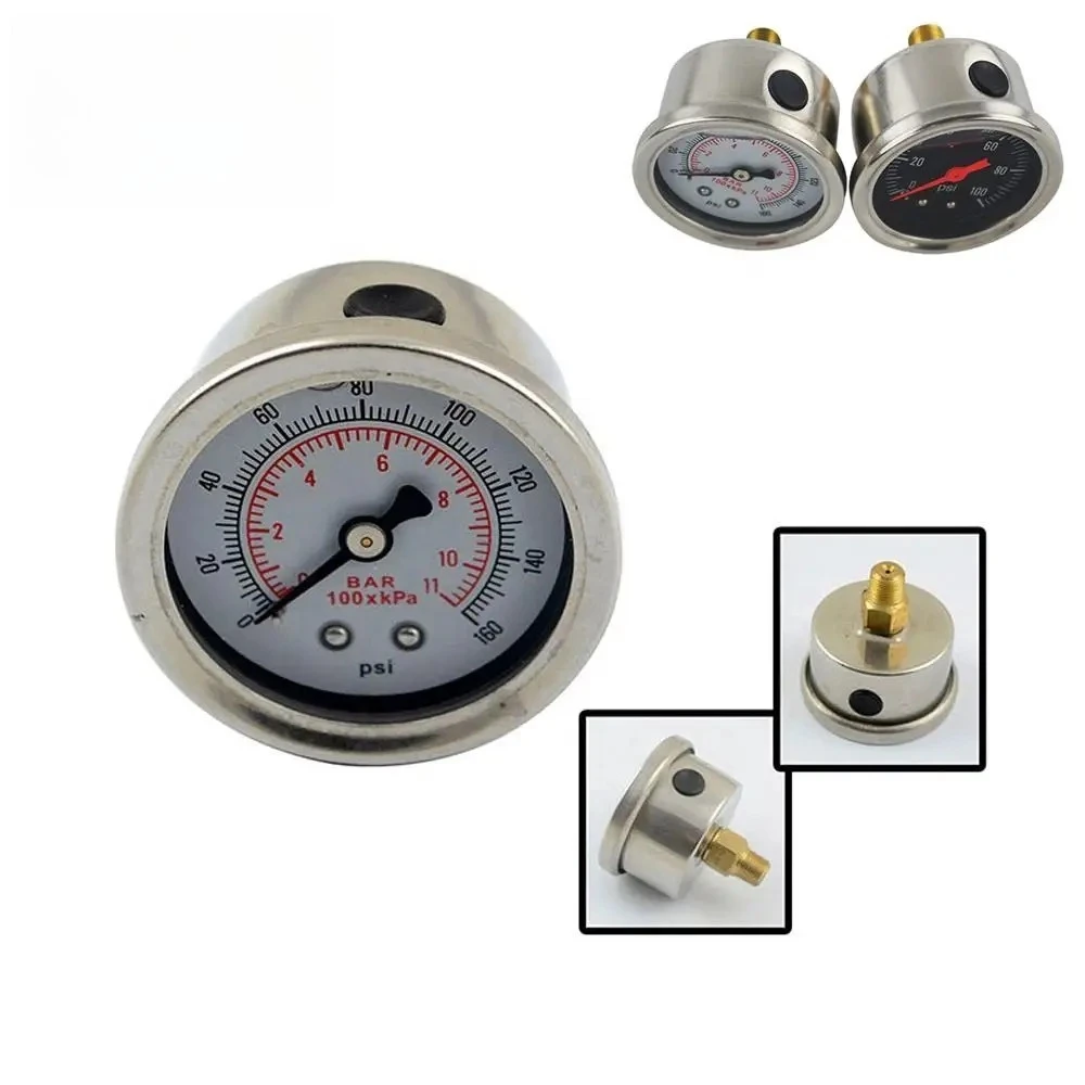 0-100PSI/0-160PSI Universal 1/8 NPT Black/White Surface Fuel Liquid Pressure Oil Gauge