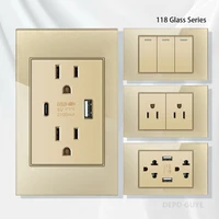 Enchufe USB de doble pared estándar americano, adaptador de salida de interruptor de luz de vidrio templado para el hogar de México y EE. UU., carga rápida tipo c