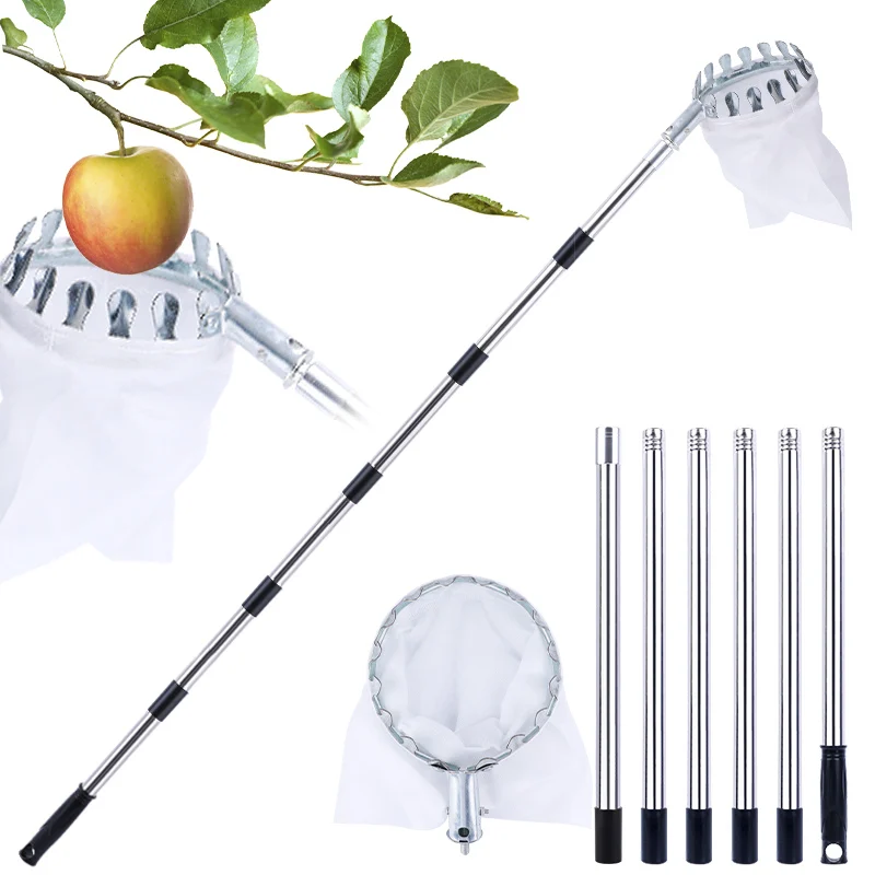 

Fruit Picker Metal Basket With Stainless Steel Pole Stick Fruit Picker Telescopic Fruit Picker Tool