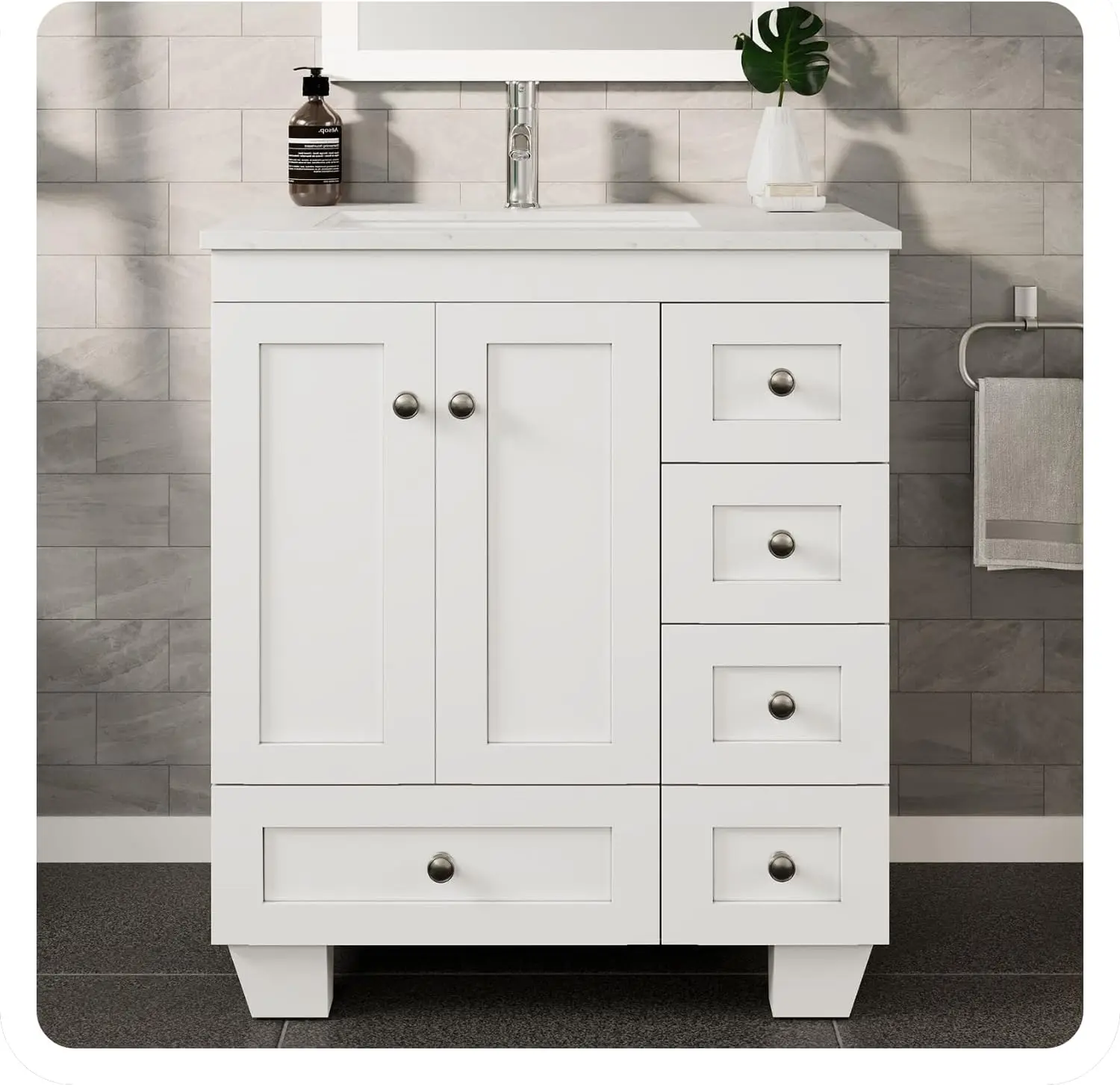 Modern Freestanding Bathroom Vanities - Solid Wood White 28 Inch Bathroom Vanity with Sink/Free-Standing Bathroom Vanity Cabinet