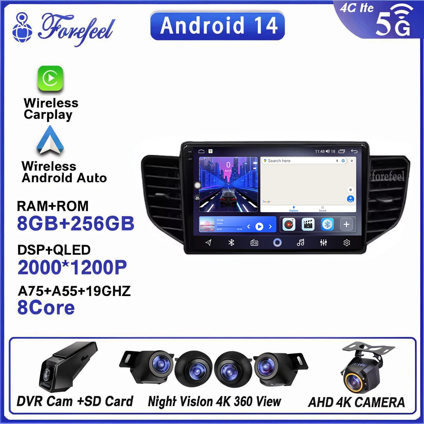 2K Android 16 Car Gps For Chevrolet N400 V 2019 For Wuling Honggua V Multimedia Navigation Radio Player Car Stereo Screen