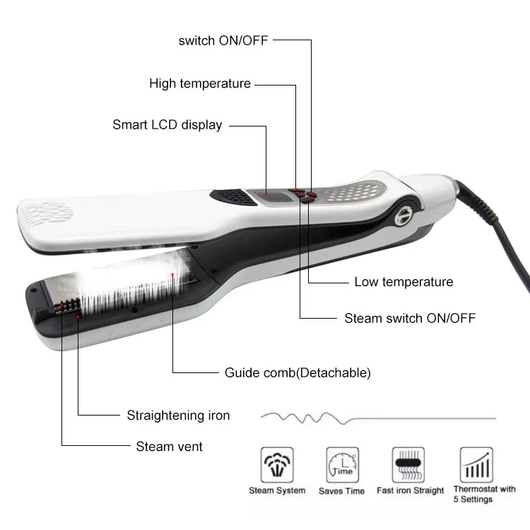 Fast Heating 230℃ Ceramic Flat Iron, Steam Hole Styler, Wet Dry Professional Hair Straightener, Salon Grade Smoothing Tool