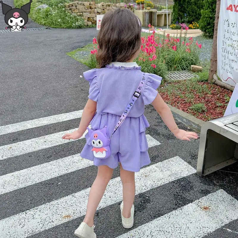 

Sanrio аниме футболка с героями мультфильмов для девочек Kuromi Kawaii шорты с короткими рукавами кружевные летние новые модные повседневные спортивные дышащие мягкие