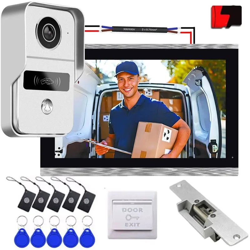 

【CYBER MONDAY】Digital IP Video Intercom System 2 Wire 7In WIFI Monitor 1080P Doorphone Camera Video Doorbell Card Tuya Unlock,1