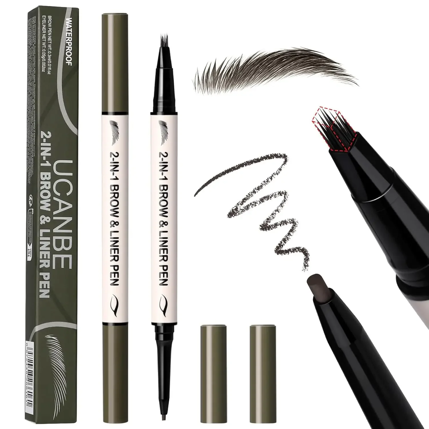 

2-In-1 Eyebrow Pen & Gel Eyeliner, Microblading Brow Brush & Ultra-Fine Liner, Waterproof, Quick Dry, Black Brown