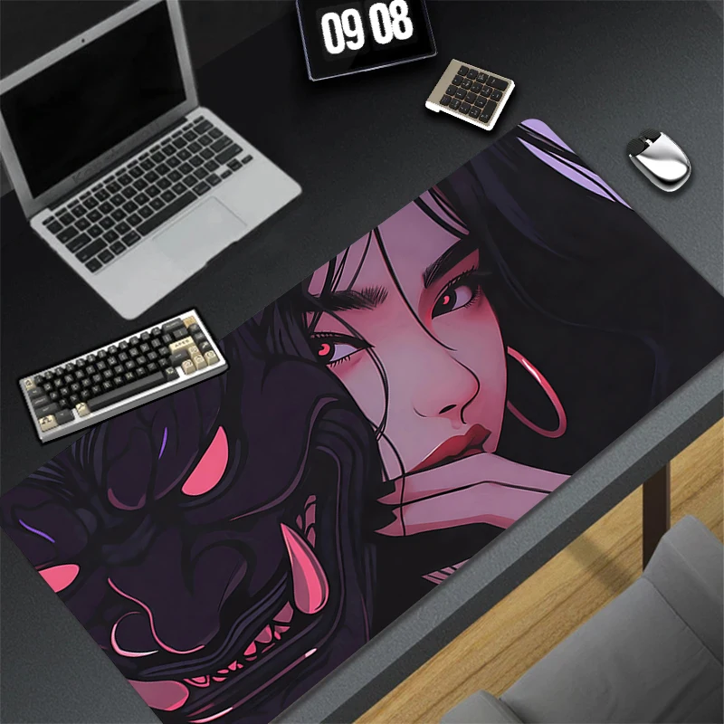 

Anime Mousepad Computer Gamer Lock Edge Soft Desk Mat PC Devil Oni Mask Keyboard Pad Kawaii Girl Mouse Pad Natural Rubber Carpet