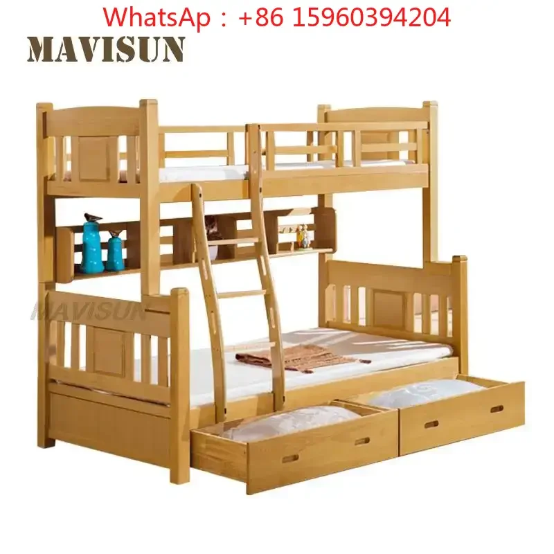 

Natural Style Bedroom Furniture Bunk Bed For Children With Split Storage And Space Saving Small Apartment Two-Story Bed