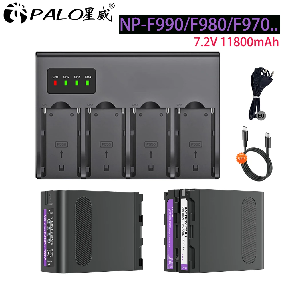 

New upgrade NP-F990 NP-F970 F980 Battery 11800mAh NP F960 F750 F550 F570 F770 Battery + Type-C Charging Charger for Sony MC1500C