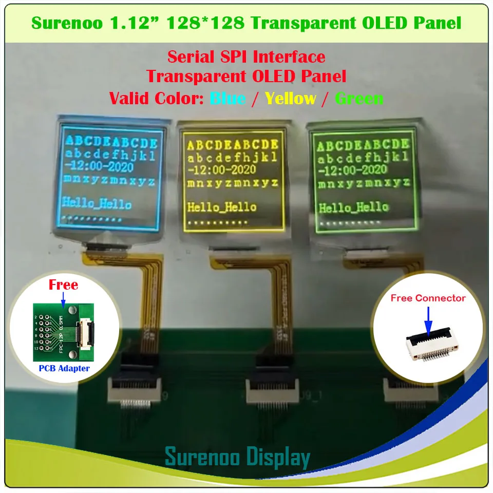 Echt transparant OLED-display, 1,12" 128*128 128X128 128128   Grafisch serieel SPI PMOLED-paneel LCD-module Scherm SH1107