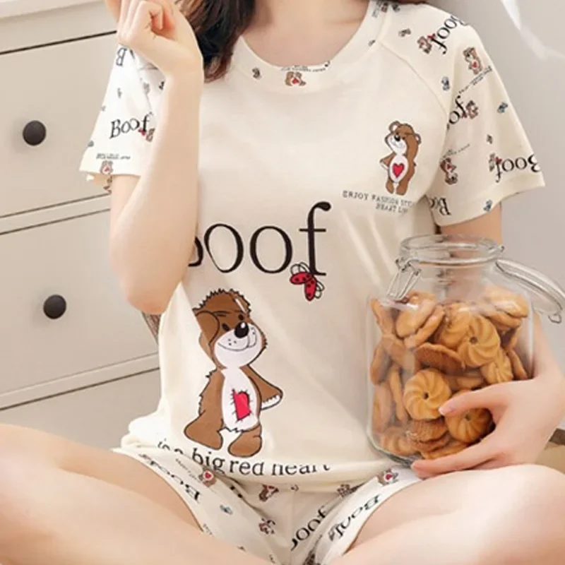 Summer Sleepwear Lovely Home Suits Women Sexy Pyjama Short Sleeve Pajamas Set 2024 Female Thin Pijamas Comfortable Girl Spring