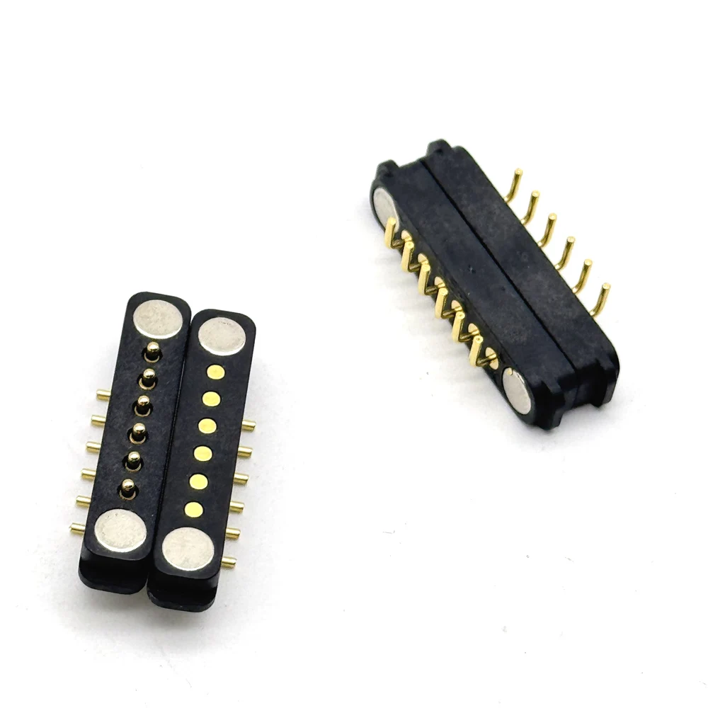 1Pair Bent Needle DC 36V 1A Waterproof Magnetic Pogo Pin Connector 6Pin Pogopin Male FemaleConnector Spring DC Power Socket