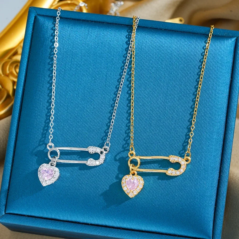 Pin heart-shaped necklace for women, light luxury, niche, simple, fashionable and versatile, women's collarbone chain