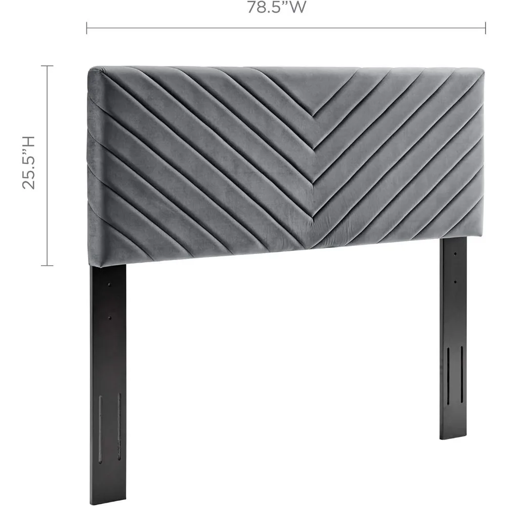 Cabeceira Angular Channel Tufted Performance Velvet Califórnia em Carvão, Modelo: Rei