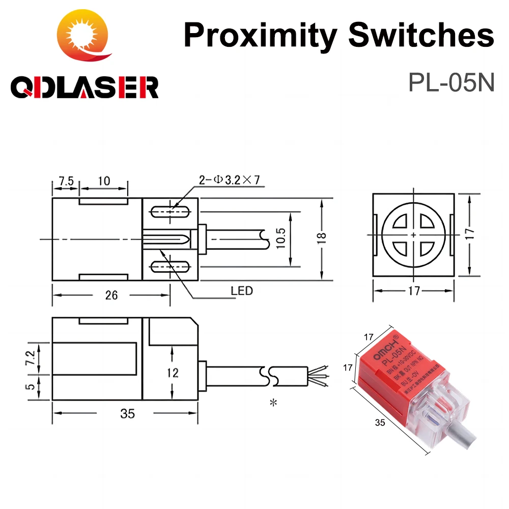 QDLASER Inductive Proximity Sensor Switches PL-05N 5mm NPN out DC10-30V Normal Open NEW for Laser Cutting Machine