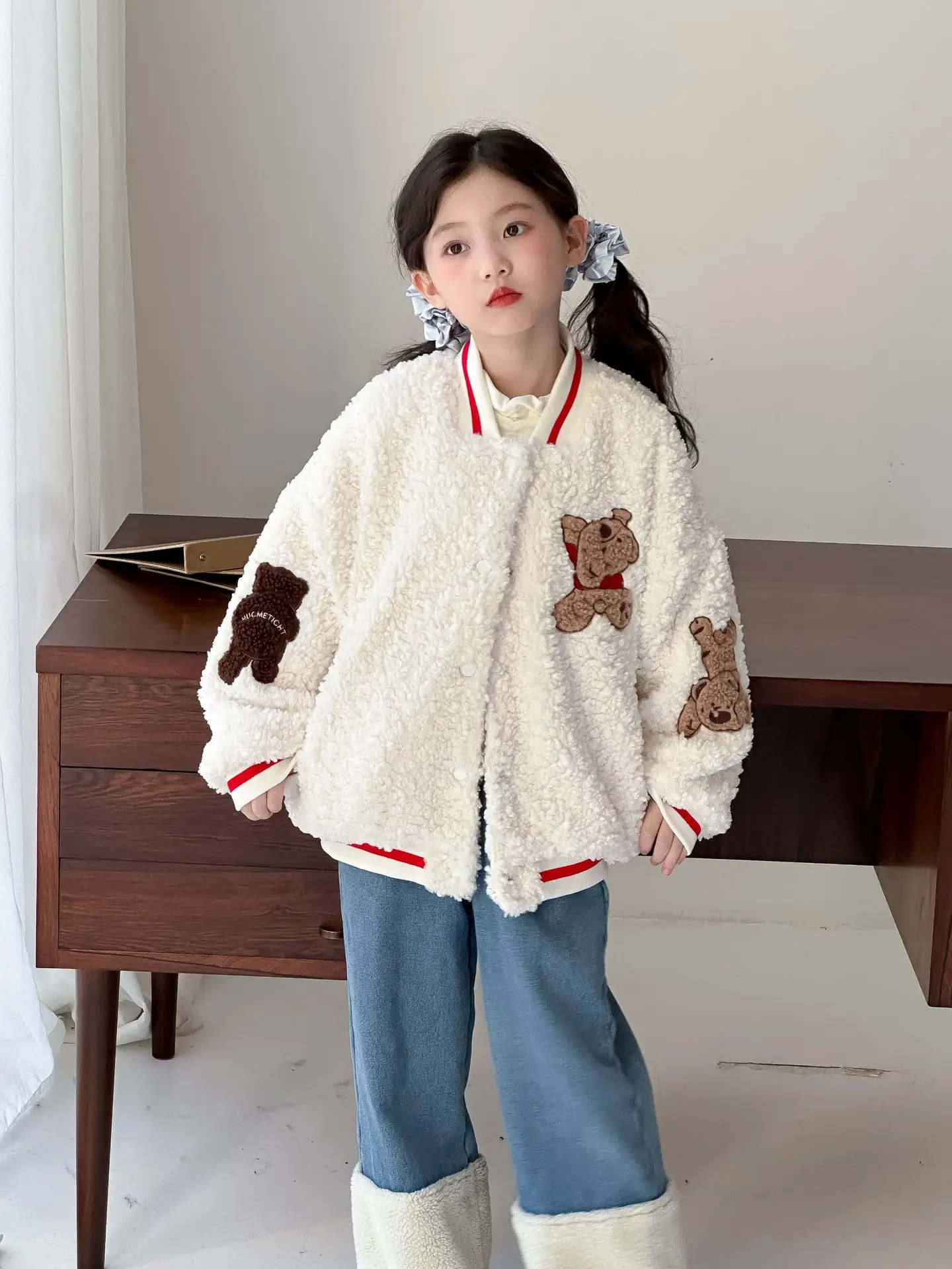 Girls Pants 2024 Winter New Childrens Clothing Girls Baby Foreign Air Plus Cashmere Warm Straight Wool Pants Casual Simple image 5