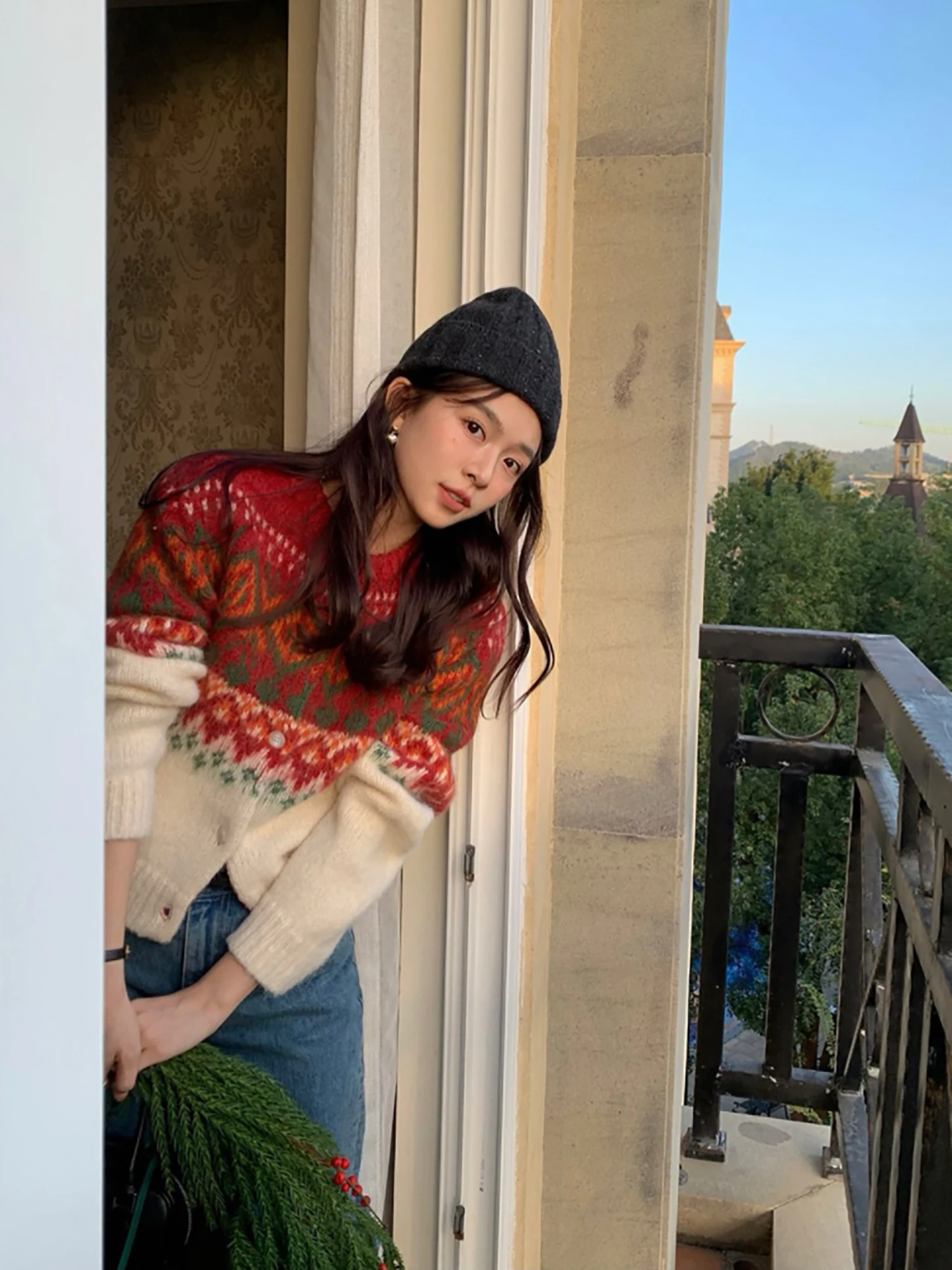 

Vanwen Fair Isle Праздничный свитер женский зимний сладкий Cisas Sle круглый Ne трикотаж Верхняя одежда Цвет Blo Diamond Pa...