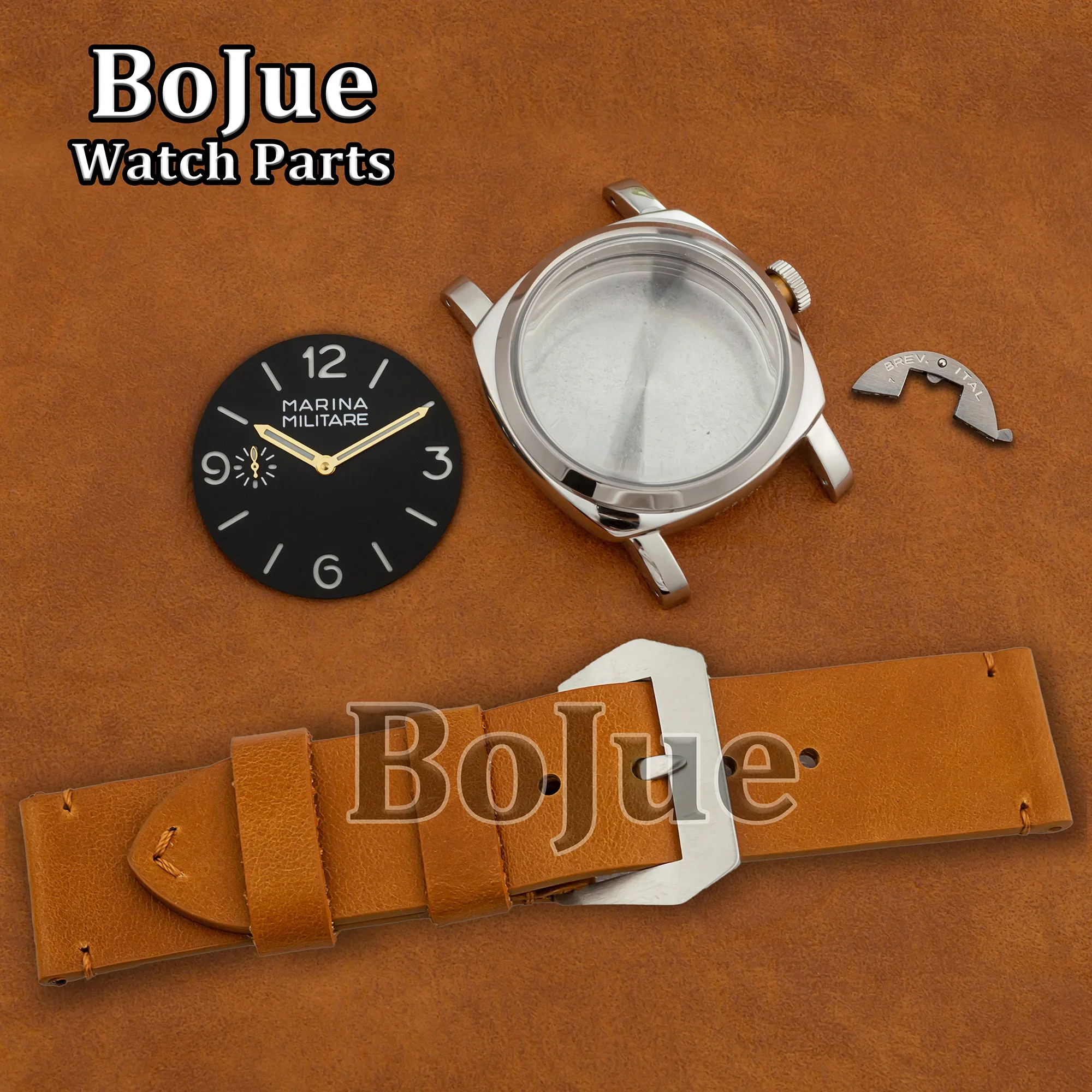 Cassa per orologio Pam da 47 mm impermeabile in acciaio inossidabile per movimento ETA 6497/6498 ST3600 quadrante da 39 mm lancette cinturino in pelle accessorio per orologio