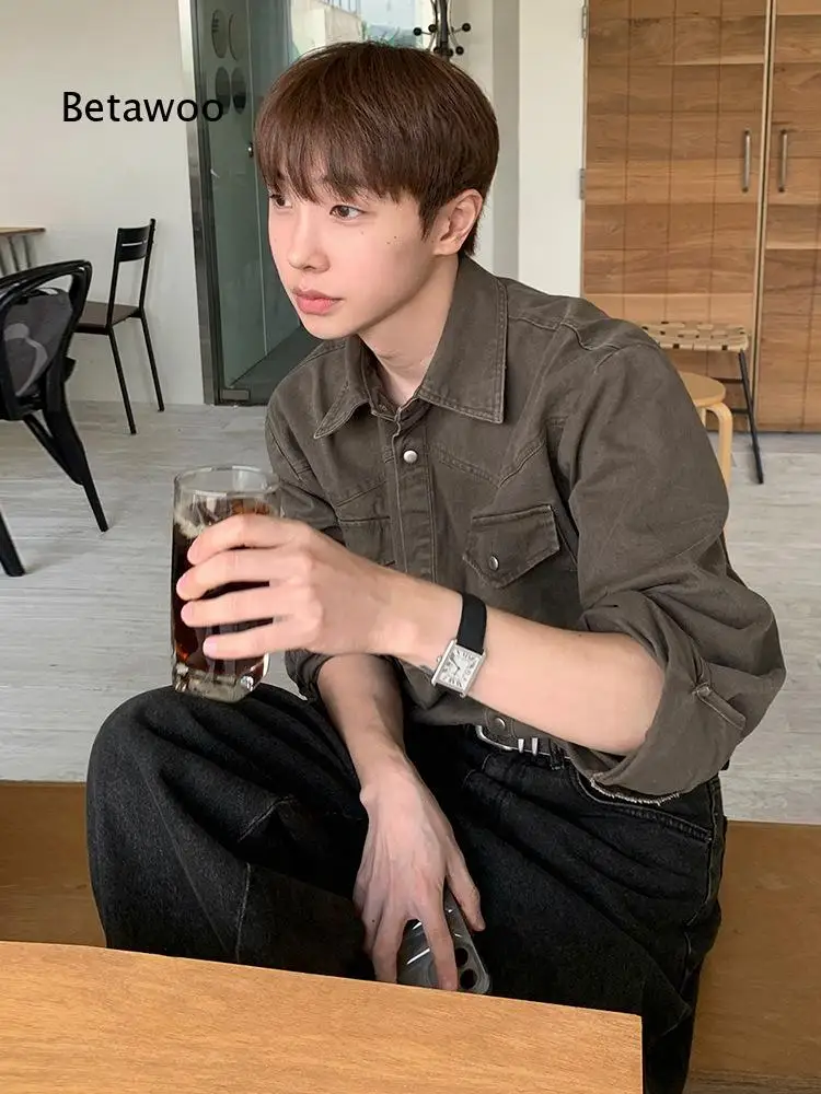 Old Money Style Cargo Long Sleeve Shirt For Men Autumn Loose Casual Blouse Korean Commute Vintage